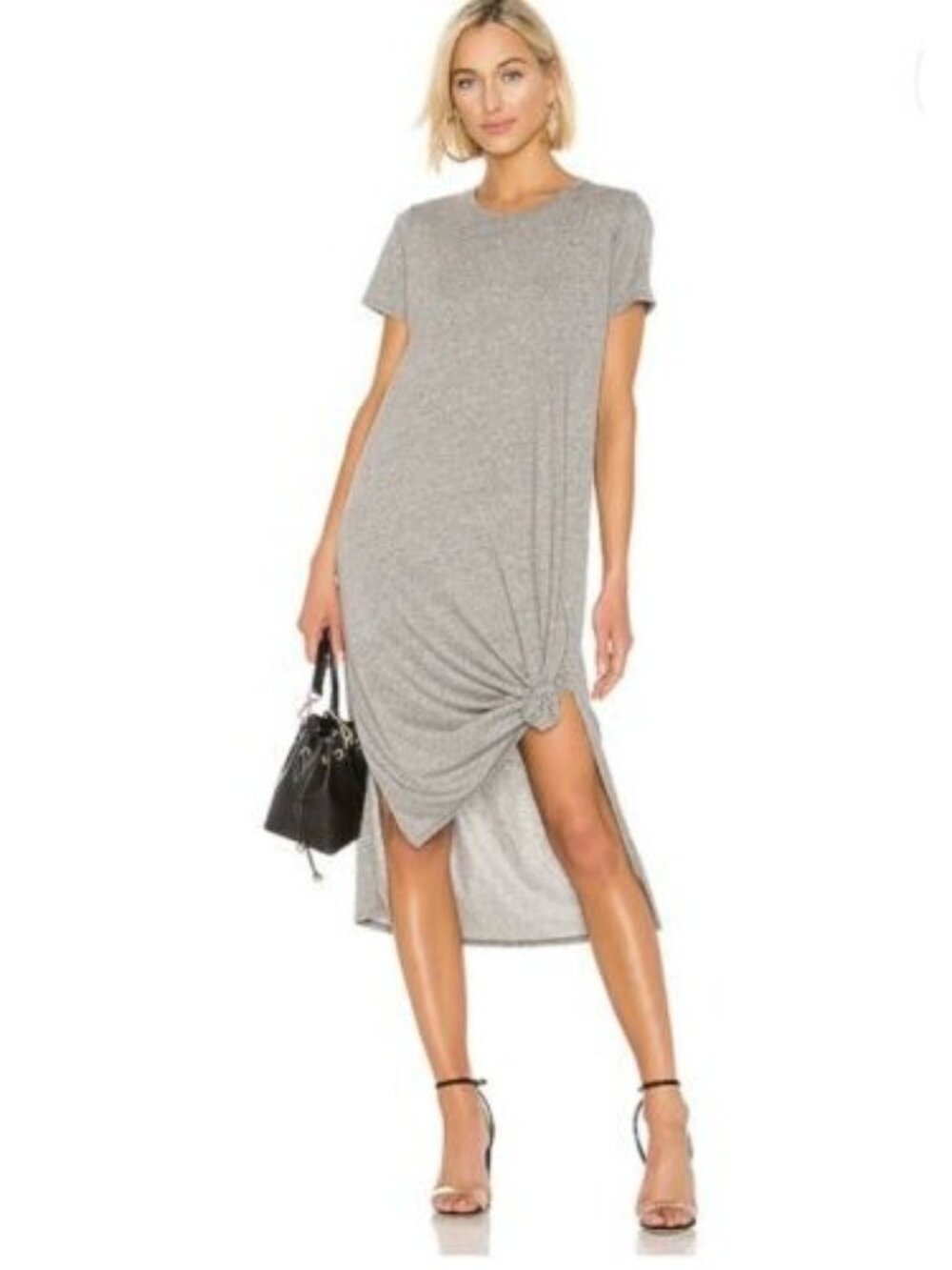 Michael Lauren Augustus Heather Grey Side Slit Midi Dress